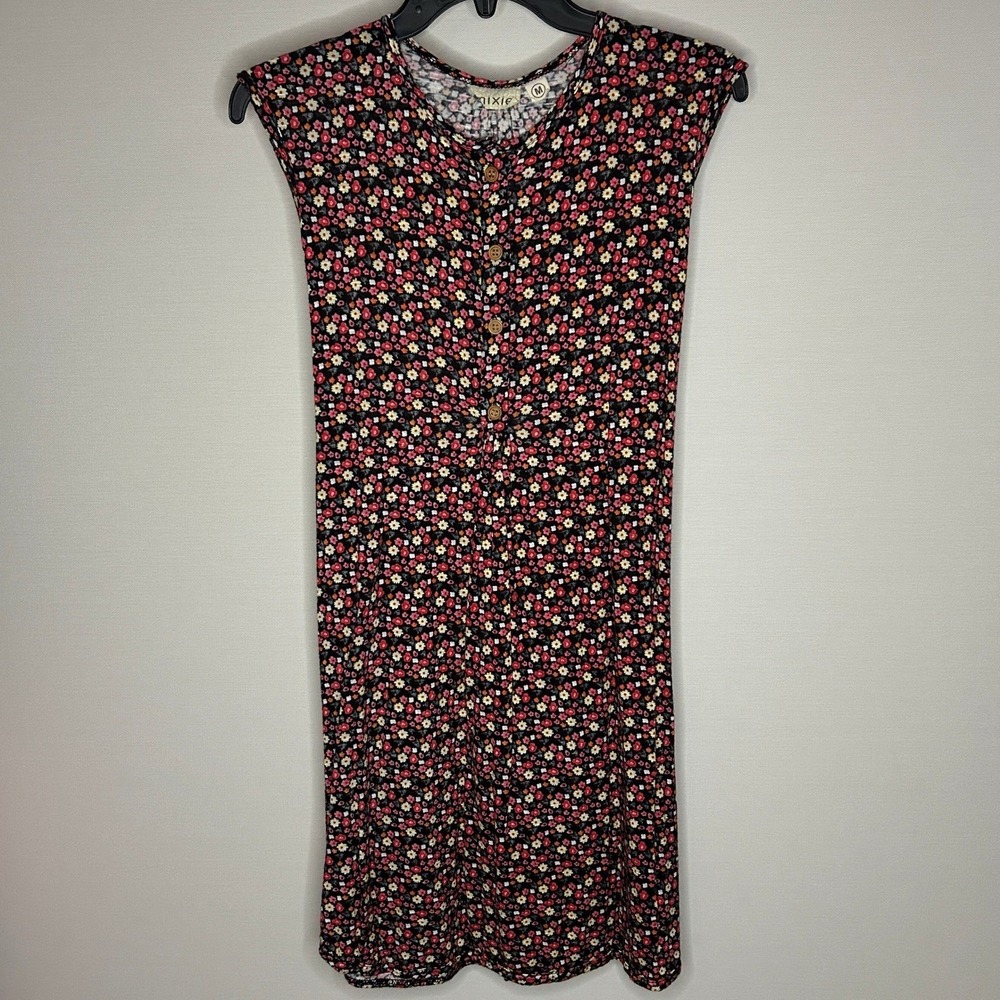 Mixie Colorful Ditsy Floral Button Front Tie Back Mini Dress M USA Cottagecore